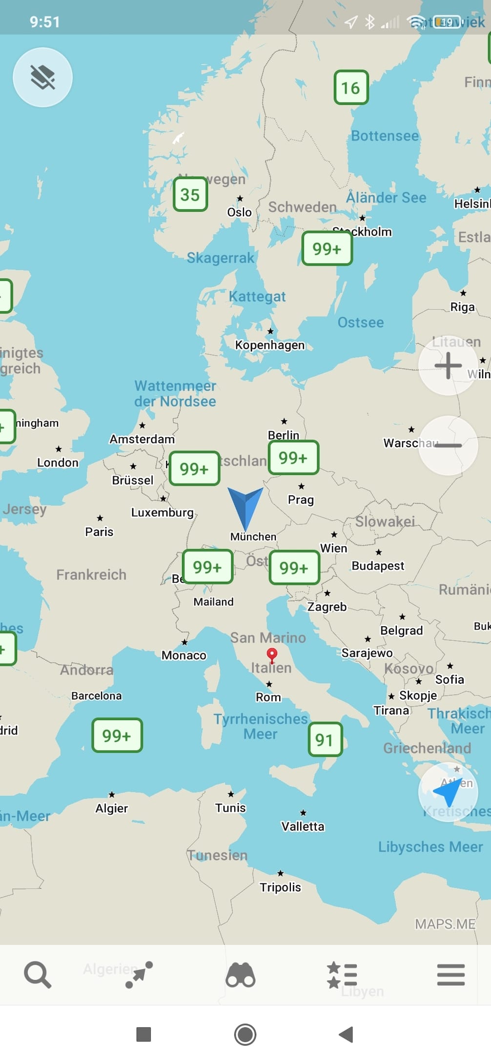Screenshot van Maps.Me voor het navigeren van campers en caravans