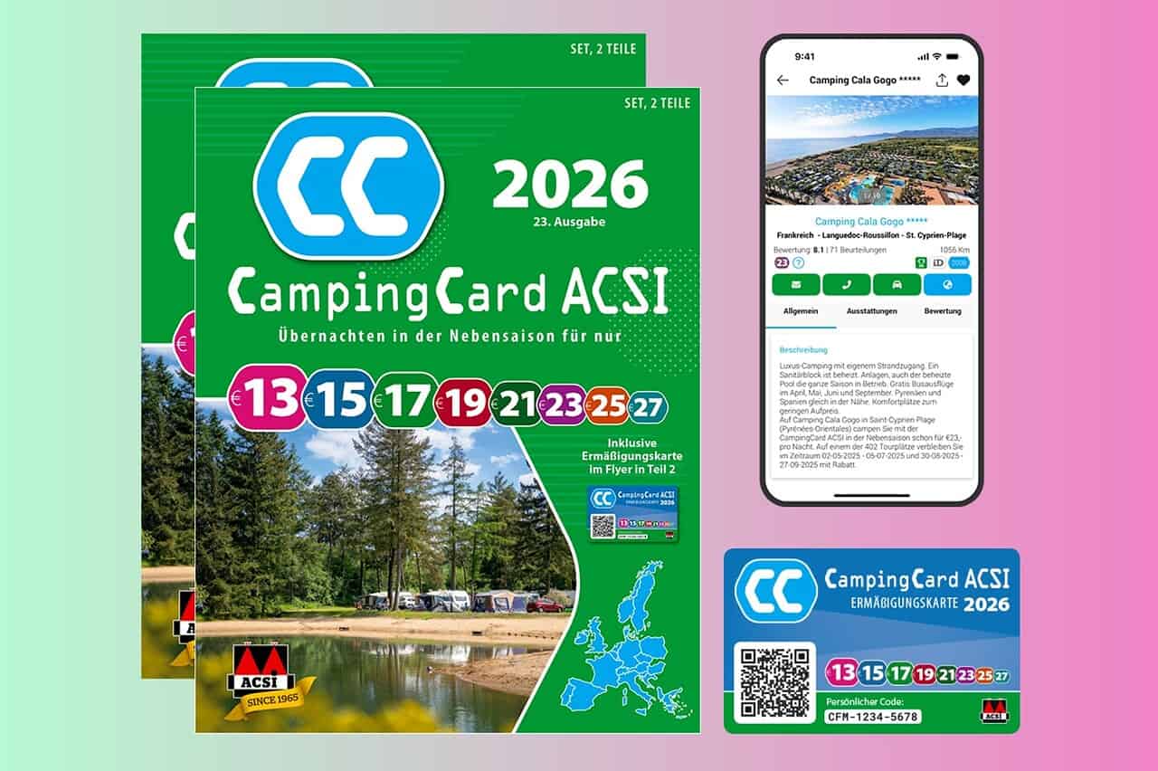 CampingCard ACSI 2026, goedkope kampeeraccommodaties in Europa, praktische reisgids voor kampeerders.
